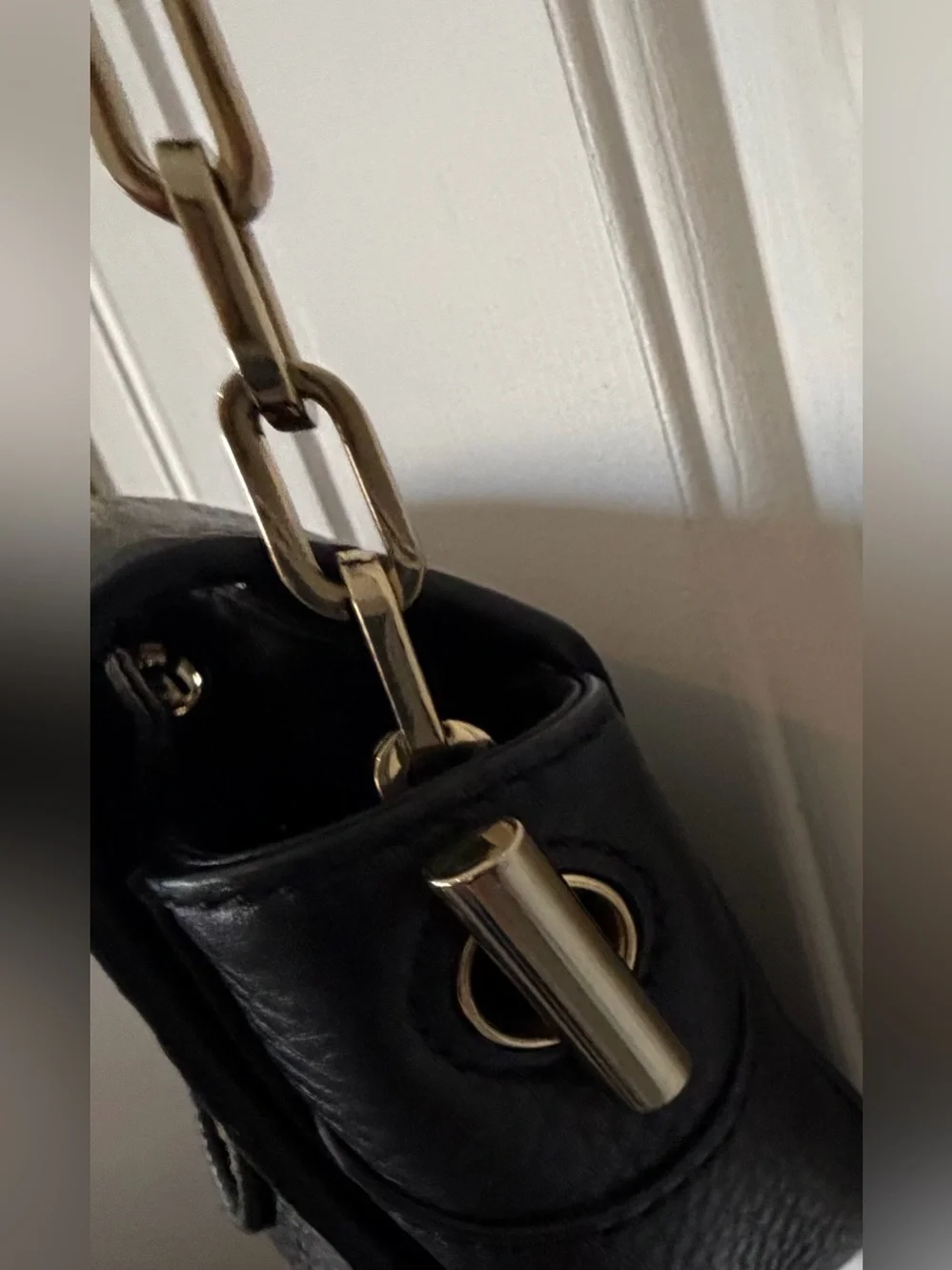 Tory Burch Black Pebbled Leather Logo Crossbody with Chain Strap